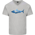Great White Shark Scuba Diver Diving Mens V-Neck Cotton T-Shirt Sports Grey
