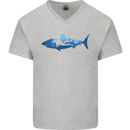 Great White Shark Scuba Diver Diving Mens V-Neck Cotton T-Shirt Sports Grey