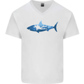 Great White Shark Scuba Diver Diving Mens V-Neck Cotton T-Shirt White