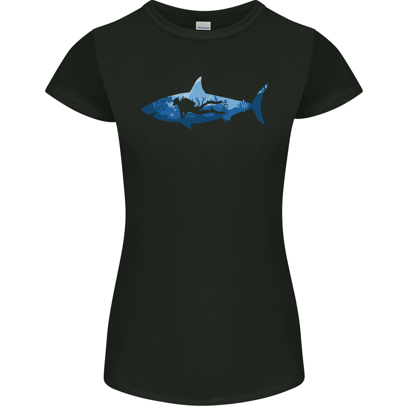 Great White Shark Scuba Diver Diving Womens Petite Cut T-Shirt Black