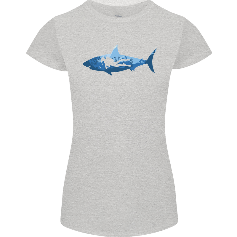 Great White Shark Scuba Diver Diving Womens Petite Cut T-Shirt Sports Grey