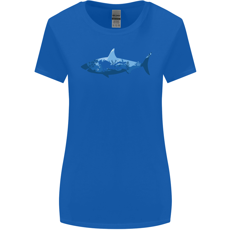 Great White Shark Scuba Diver Diving Womens Wider Cut T-Shirt Royal Blue