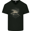 Great White Shark Scuba Diving Diver Mens V-Neck Cotton T-Shirt Black