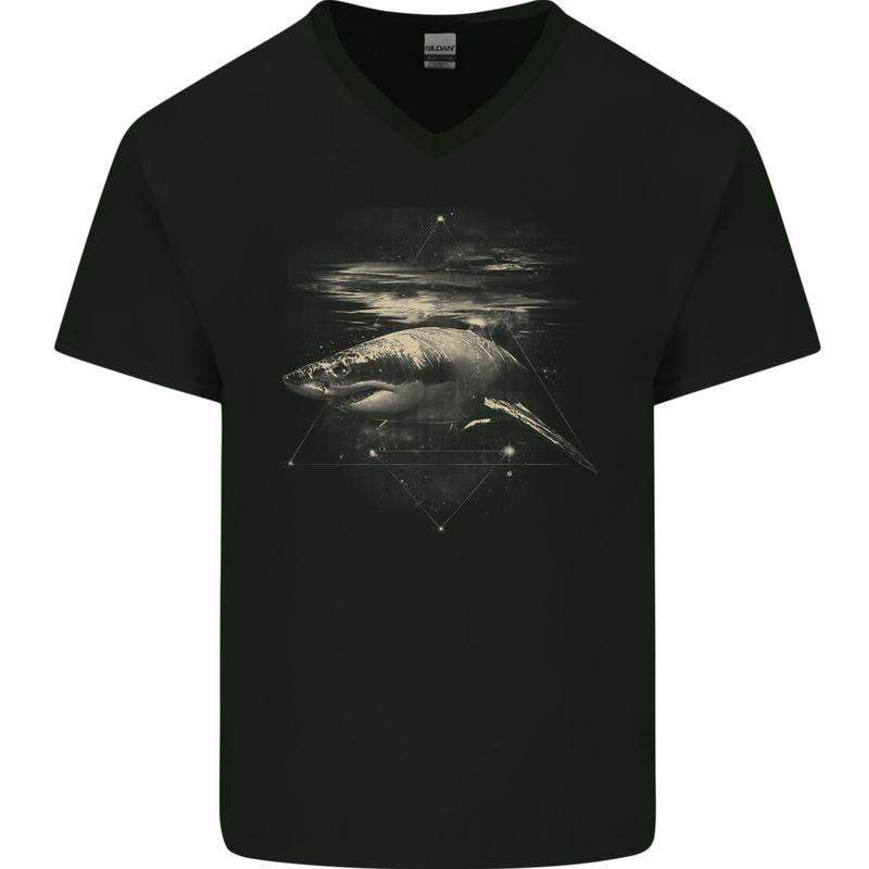 Great White Shark Scuba Diving Diver Mens V-Neck Cotton T-Shirt Black