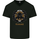 Greek Helmet Gym Training Top Spartan MMA Mens V-Neck Cotton T-Shirt Black