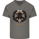 Greek Helmet Gym Training Top Spartan MMA Mens V-Neck Cotton T-Shirt Charcoal