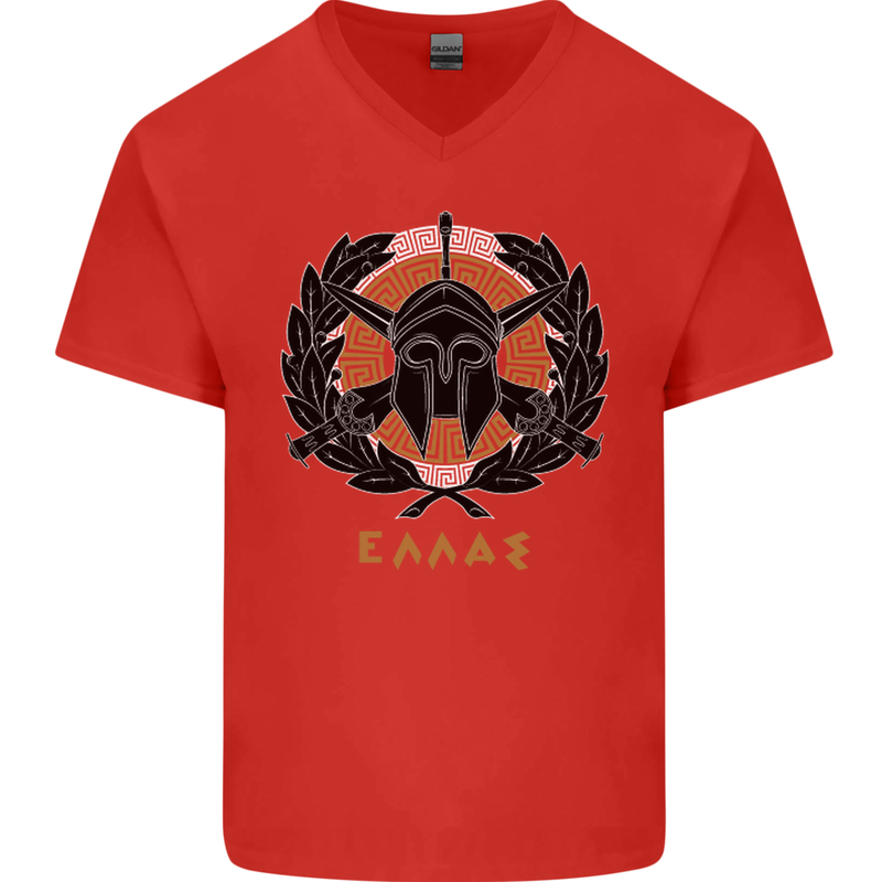 Greek Helmet Gym Training Top Spartan MMA Mens V-Neck Cotton T-Shirt Red