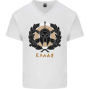 Greek Helmet Gym Training Top Spartan MMA Mens V-Neck Cotton T-Shirt White