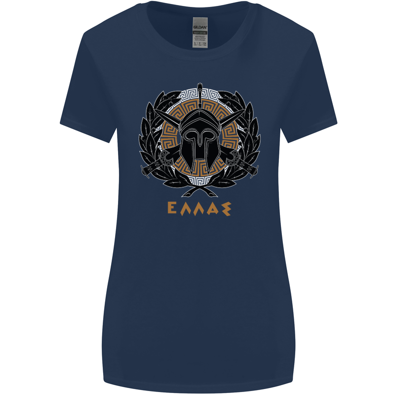 Greek Helmet Gym Training Top Spartan MMA Womens Wider Cut T-Shirt Navy Blue