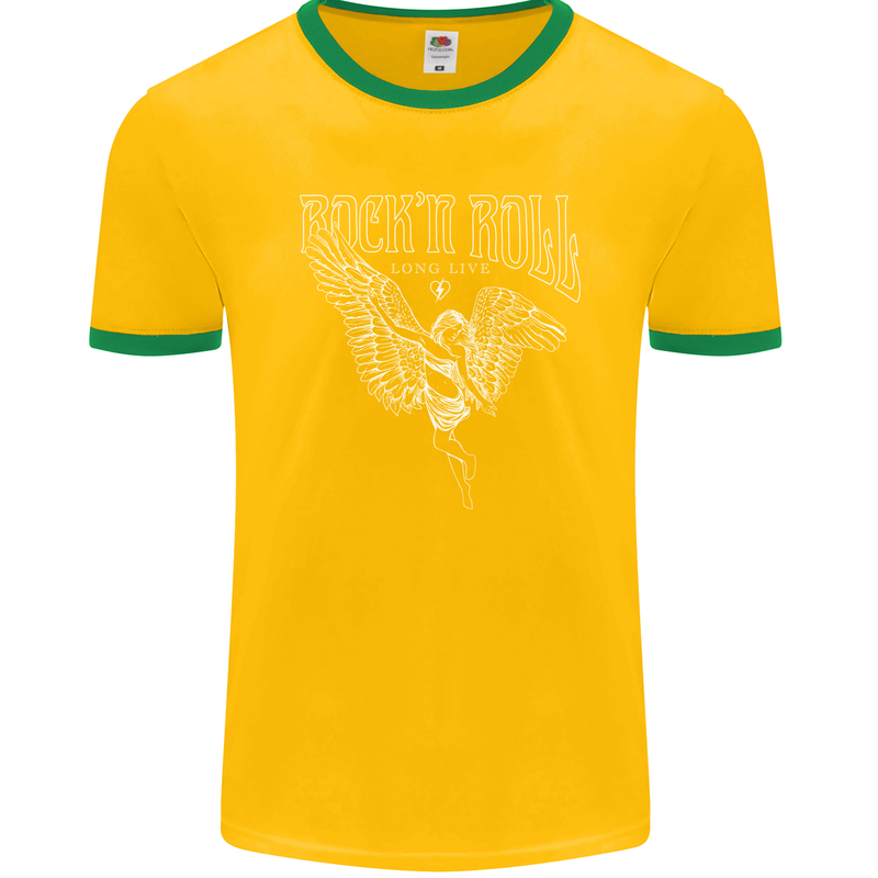 Rock n Roll Angel Mens Ringer T-Shirt FotL Gold/Green