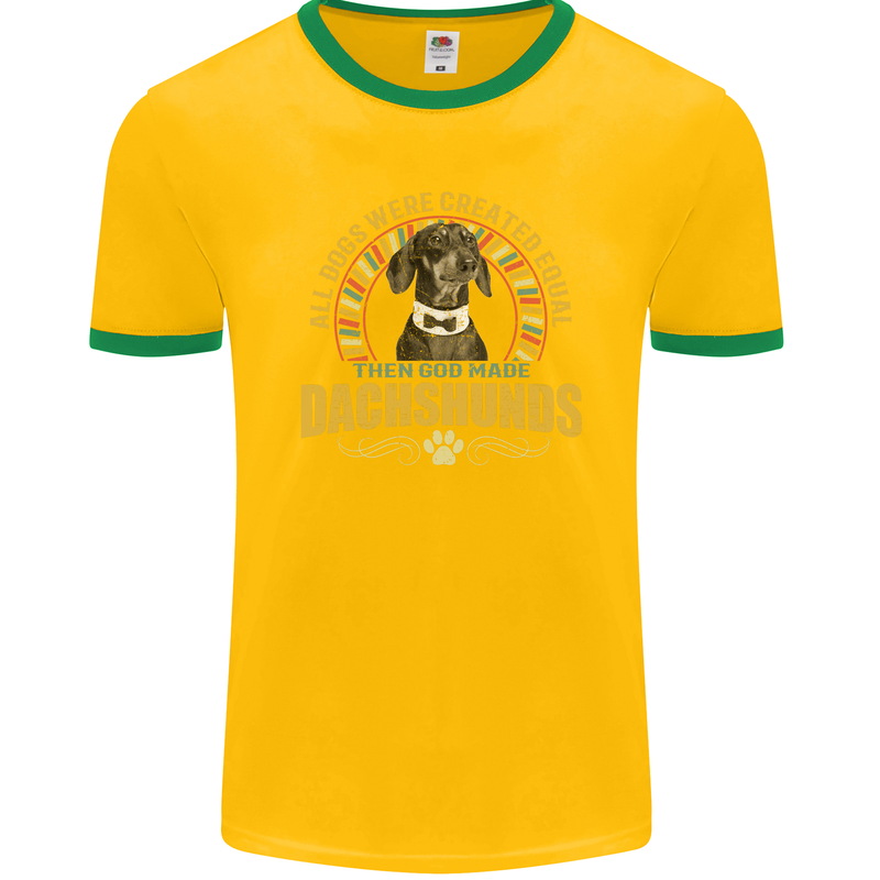 A Dachshund Dog Mens Ringer T-Shirt FotL Gold/Green