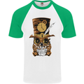 Steampunk Skull Mens S/S Baseball T-Shirt White/Green