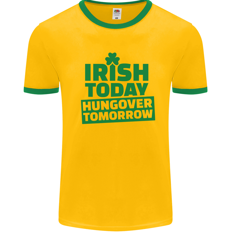 Irish Hungover Tomorrow St. Patrick's Day Mens White Ringer T-Shirt Gold/Green