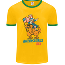 Amerisaurus T-Rex Dabbing Uncle Sam USA Mens White Ringer T-Shirt Gold/Green