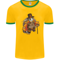 Steampunk Panda Bear Mens White Ringer T-Shirt Gold/Green