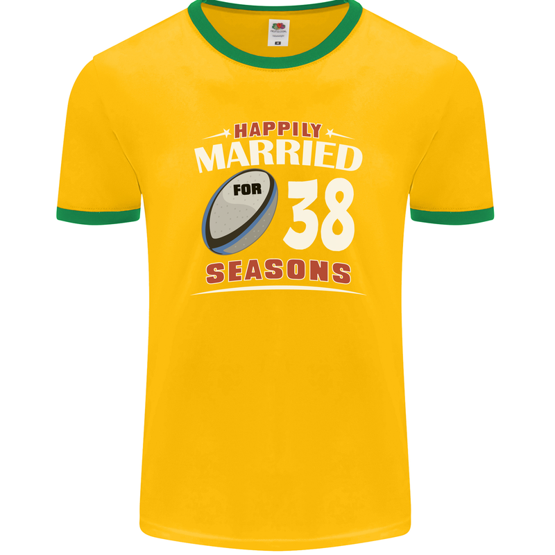 38 Year Wedding Anniversary 38th Rugby Mens Ringer T-Shirt FotL Gold/Green