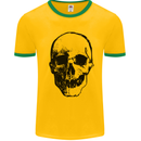 Human Skull Mens White Ringer T-Shirt Gold/Green