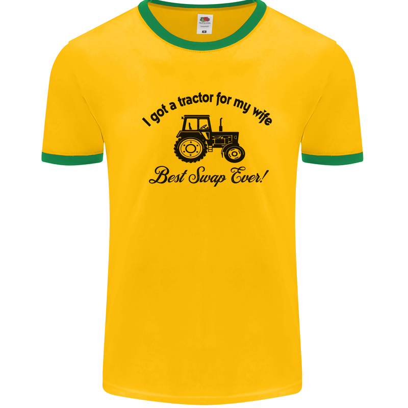 A Tractor for My Wife Funny Farming Farmer Mens White Ringer T-Shirt Gold/Green