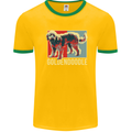 Goldendoodle Dog Art Mens White Ringer T-Shirt Gold/Green