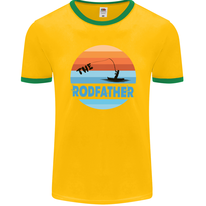 The Rodfather Funny Fishing Rod Father Mens Ringer T-Shirt FotL Gold/Green