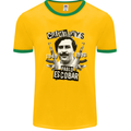 Pablo Escobar Crime Pays Mens White Ringer T-Shirt Gold/Green