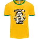 Pablo Escobar Crime Pays Mens White Ringer T-Shirt Gold/Green
