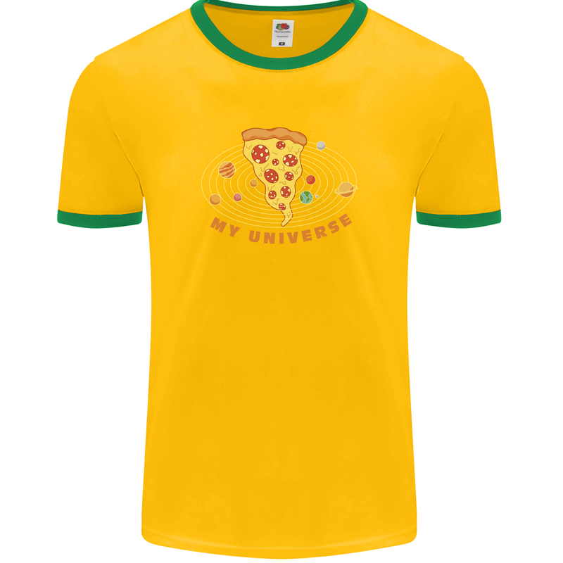 My Pizza Universe Funny Food Diet Mens Ringer T-Shirt FotL Gold/Green