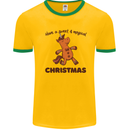 Gingerbread Man Unicorn Christmas Mens White Ringer T-Shirt Gold/Green