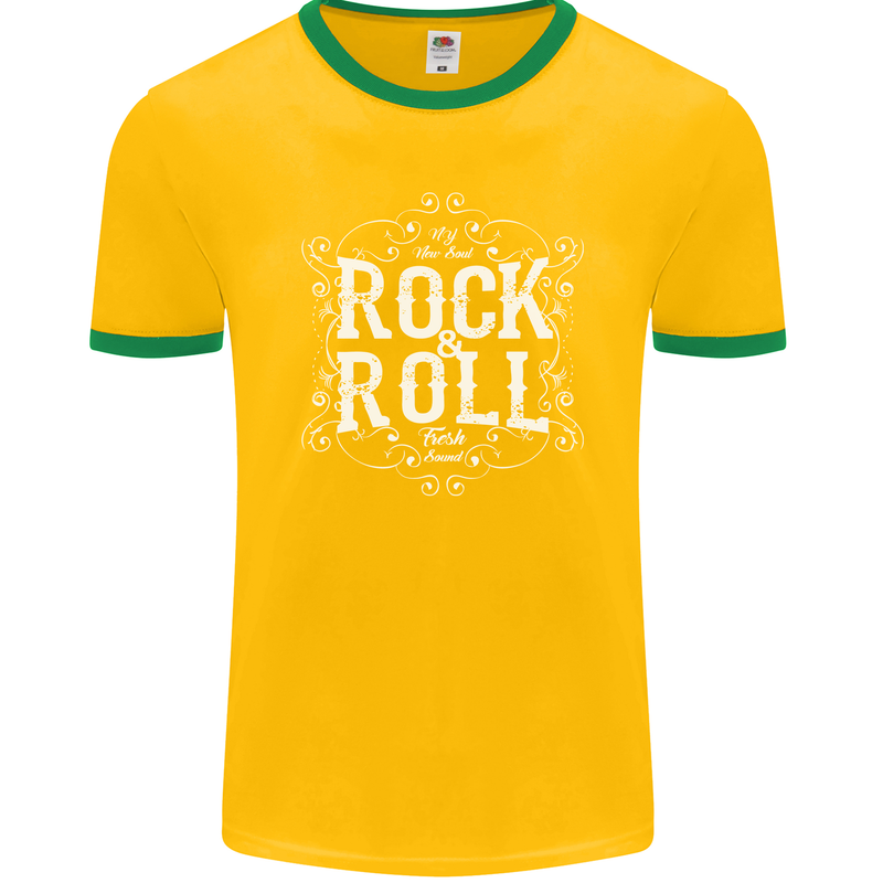 Rock n Roll Fresh Sound Mens Ringer T-Shirt FotL Gold/Green