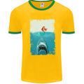 Funny Shark Parody Scuba Diving Fishing Mens White Ringer T-Shirt Gold/Green