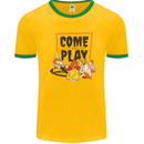 Come to Play Lets Summon Demons Ouija Board Mens White Ringer T-Shirt Gold/Green