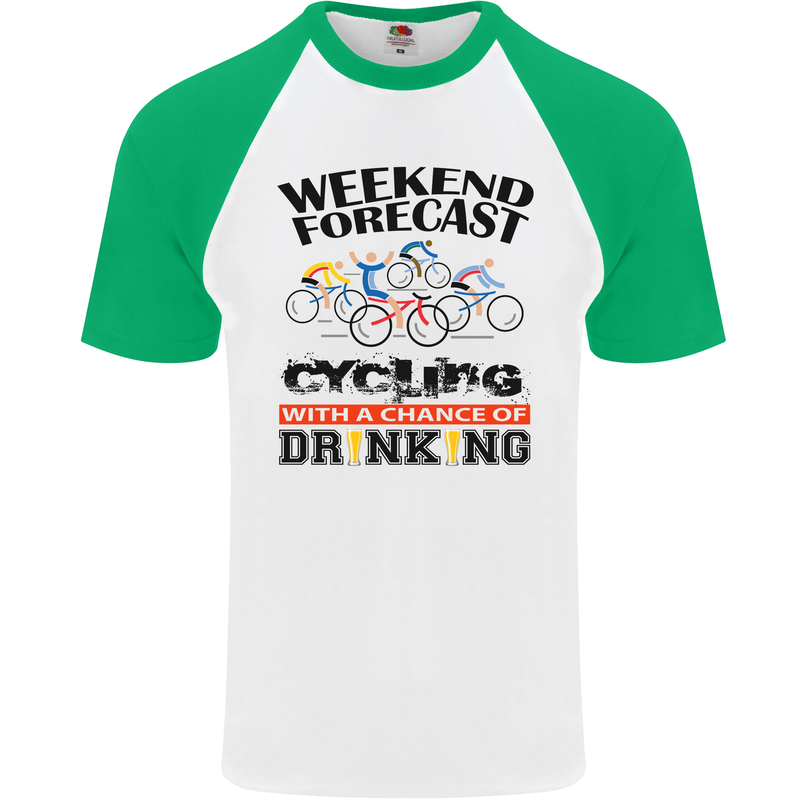 Weekend Forecast Cycling Cyclist Bicycle Mens S/S Baseball T-Shirt White/Green