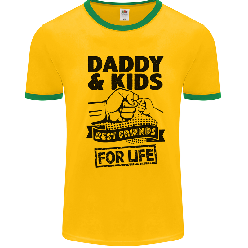 Daddy & Kids Best Friends Father's Day Mens White Ringer T-Shirt Gold/Green