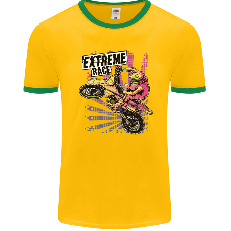 Extreme Race Motocross Dirt Bike Motorbike Mens Ringer T-Shirt FotL Gold/Green