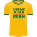 Kiss Me I'm Pretending to Be Irish Mens White Ringer T-Shirt Gold/Green