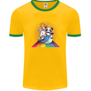 Mystical Panda Bear Unicorn Cat and Shark Mens Ringer T-Shirt FotL Gold/Green
