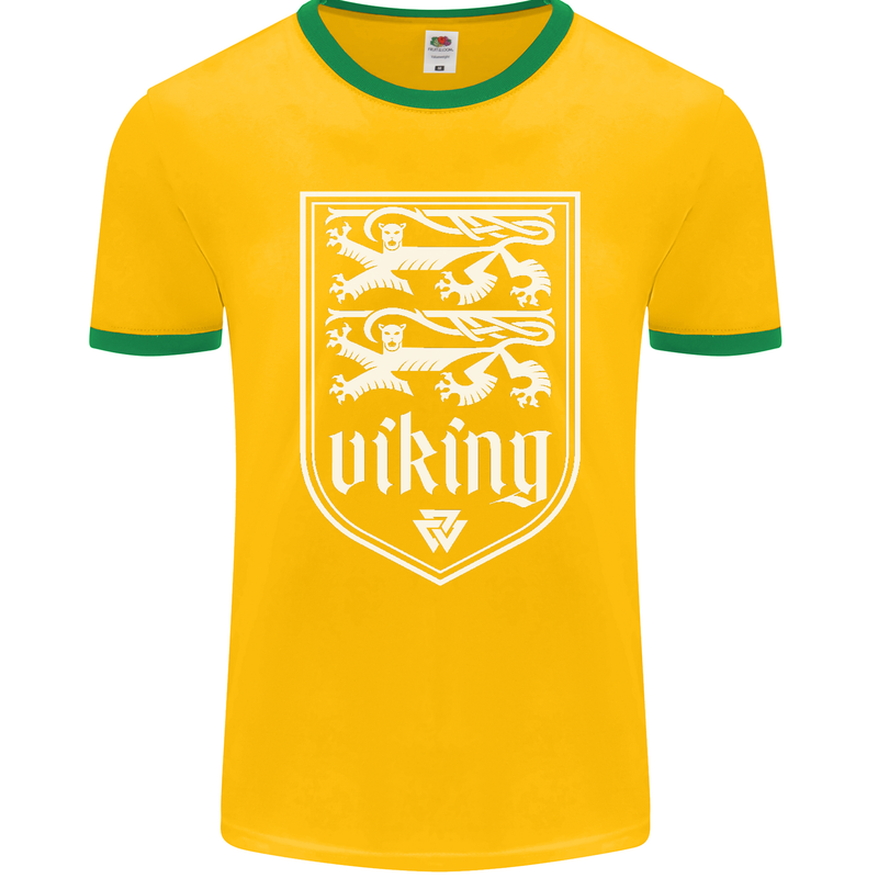 The Vikings Valknut Symbol Valhalla Lions Mens Ringer T-Shirt FotL Gold/Green