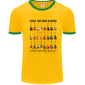 I Have Too Many Guitars Funny Guitarist Mens White Ringer T-Shirt Gold/Green