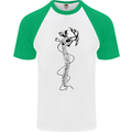 Headphone Wearing Skull Spine Mens S/S Baseball T-Shirt White/Green