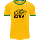 Bear Tree Animal Ecology Mens White Ringer T-Shirt Gold/Green