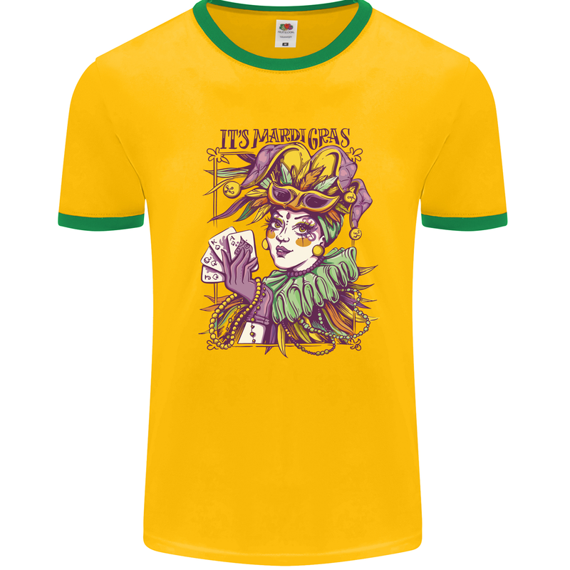 Its Mardi Gras Carnival Mens Ringer T-Shirt Gold/Green