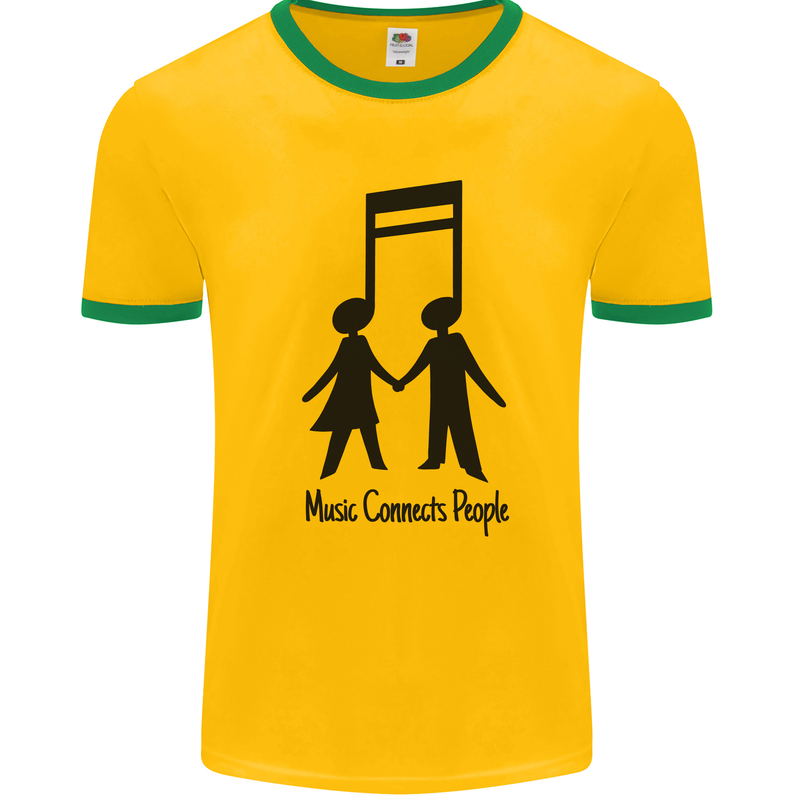 Music Connects Funny Valentines Day Mens Ringer T-Shirt Gold/Green