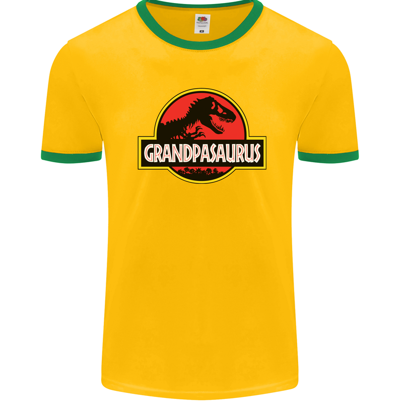 Grandpasaurus Funny Grandpa Grandad Mens Ringer T-Shirt FotL Gold/Green