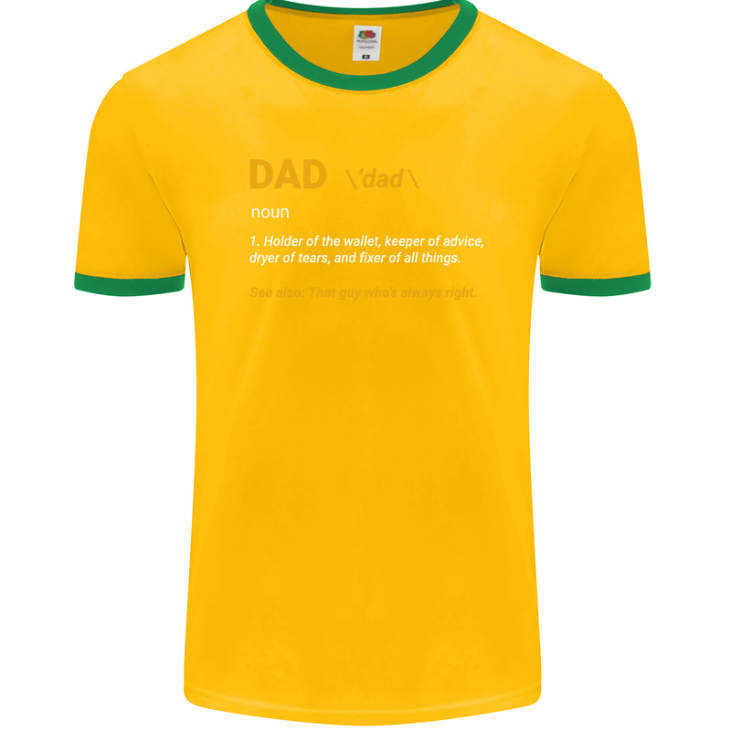 Dad Definition Funny Fathers Day Daddy Mens Ringer T-Shirt FotL Gold/Green