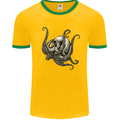 Cthulhu Skull Mens White Ringer T-Shirt Gold/Green