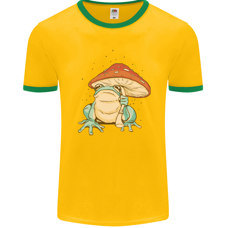 A Frog Under a Toadstool Umbrella Toad Mens Ringer T-Shirt FotL Gold/Green