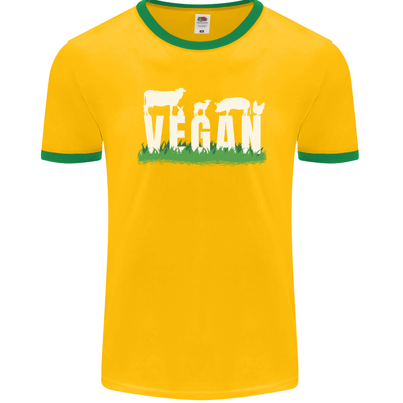 Vegan Field Mens Ringer T-Shirt FotL Gold/Green