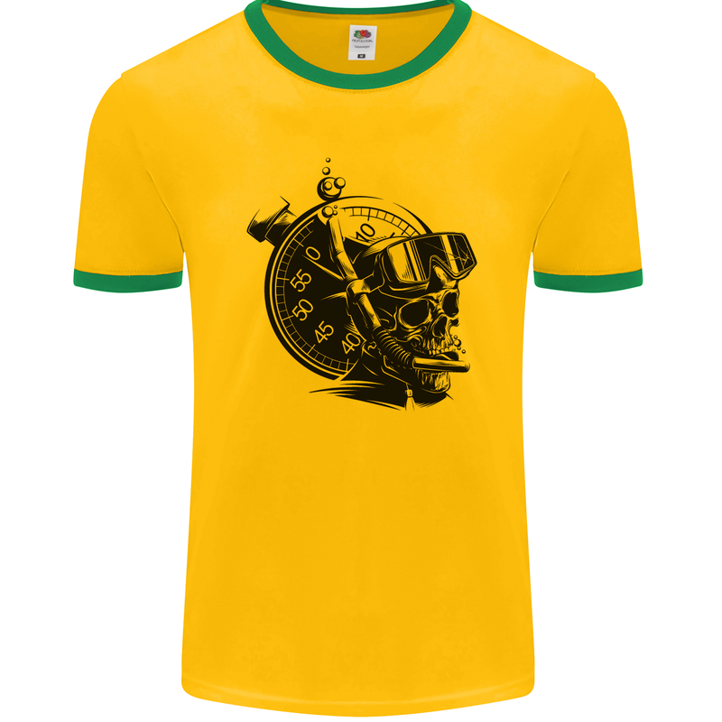 Scuba Diving Skull Diver Dive Deep Sea Mens Ringer T-Shirt FotL Gold/Green