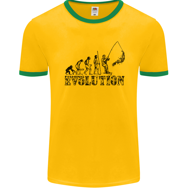 Evolution of a Fisherman Funny Fisherman Mens Ringer T-Shirt FotL Gold/Green