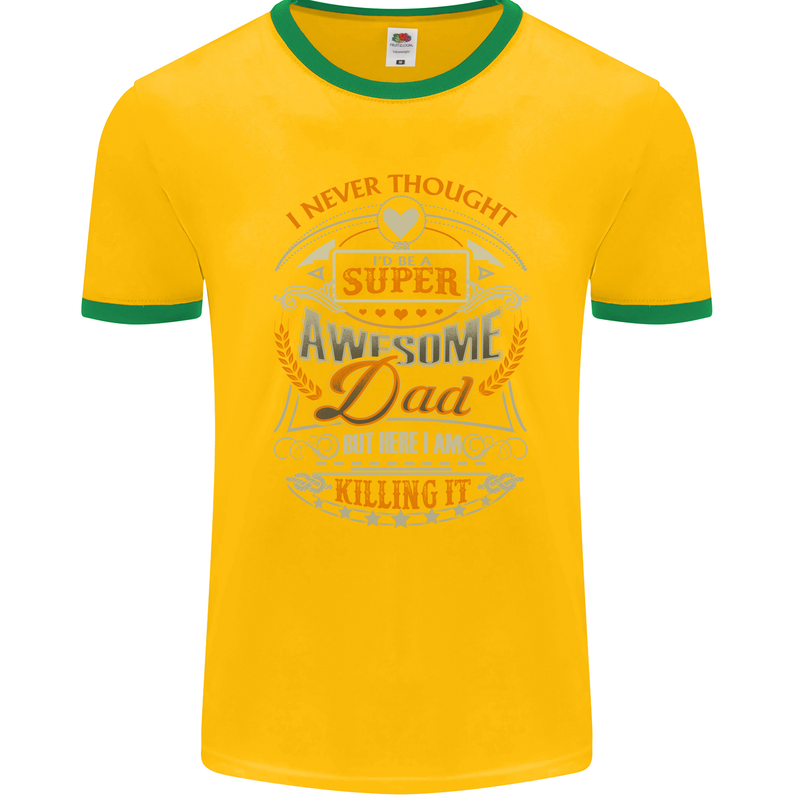 Super Awesome Dad Funny Fathers Day Mens Ringer T-Shirt FotL Gold/Green